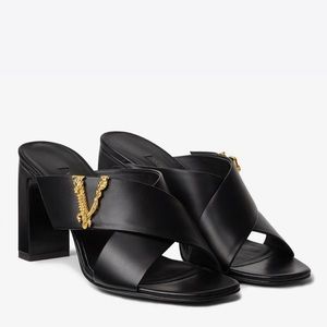 Versace Virtus Black leather Sandals.